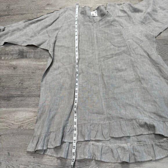 Spellbound grey linen 3/4 sleeve oversized tunic top ruffled size large N9 - Picture 4 of 5
